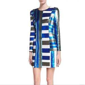 Diane von Furstenberg Striped Sequin Long-Sleeve Dress – Size 4 – NWT ✨🖤